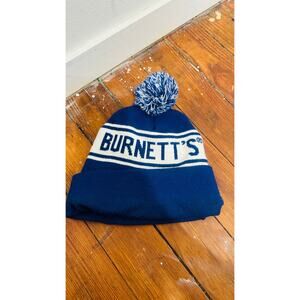 BURNETTS Blue White Pom-Pom Foldable Winter Branded Beanie